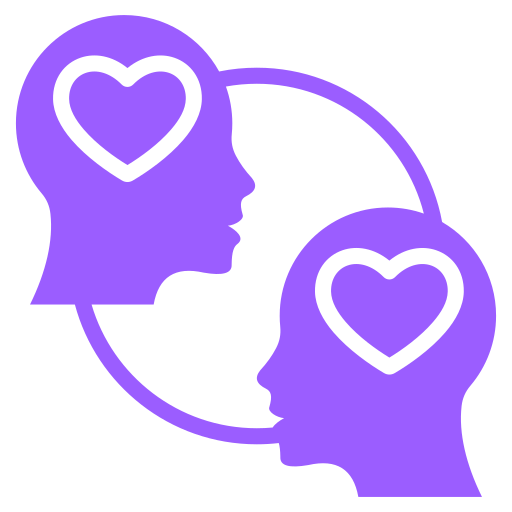 Dwie osoby połączone ze sobą kółkiem, z akcentem na serca. Grafika symbolizuje wzajemne wsparcie.